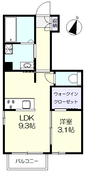 ウォークインクローゼット付きの1LDK(間取)