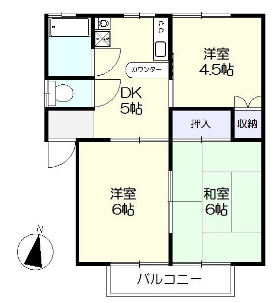 南向き日当たり良好の3DK(外観)