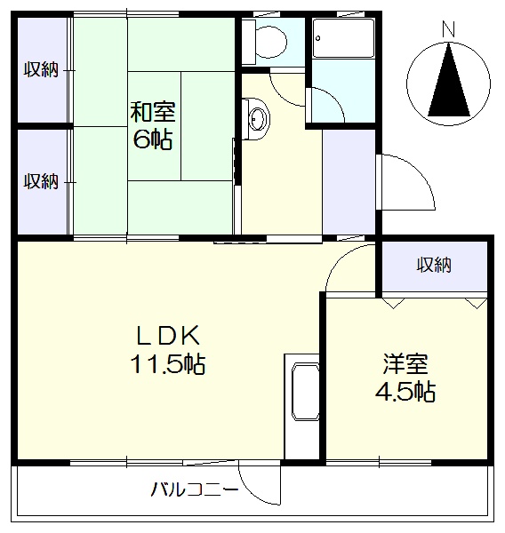 ワイドバルコニーで南向きの日当たり良好(間取)