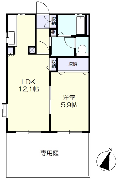 1階角部屋、専用庭付き (間取)