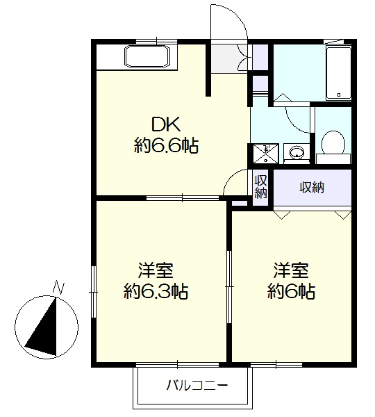 南向き、2階角部屋 (間取)