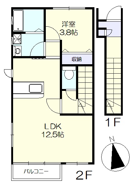 1階角部屋の1ＤＫ (間取)