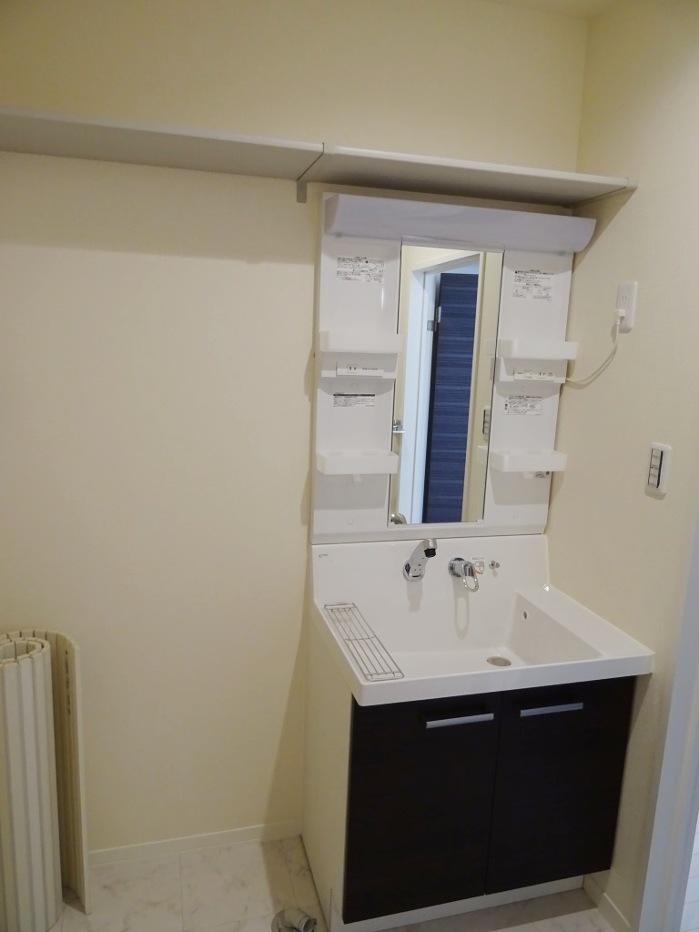 上部に収納棚がある洗面所