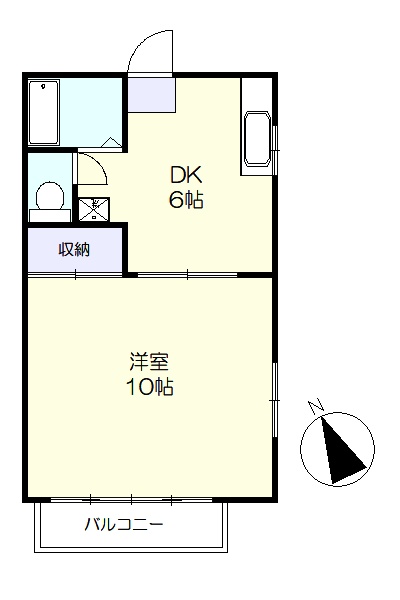 洋室10帖の広々した1DK, (間取)