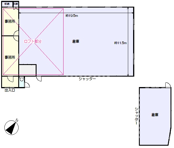 敷地内には大きな倉庫と小さな倉庫2つ御座います。 (間取)