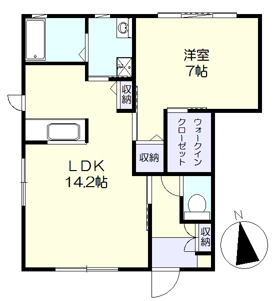 ＬＤＫ14.2帖、洋室7帖のゆったりした間取りです。(間取)