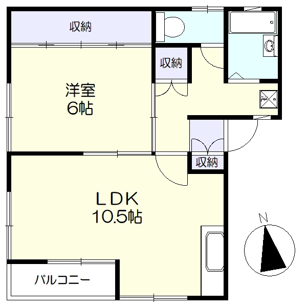 1階角部屋の1ＬＤＫ(間取)