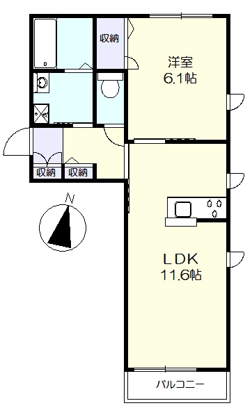 2階角部屋の1ＬＤＫ (間取)