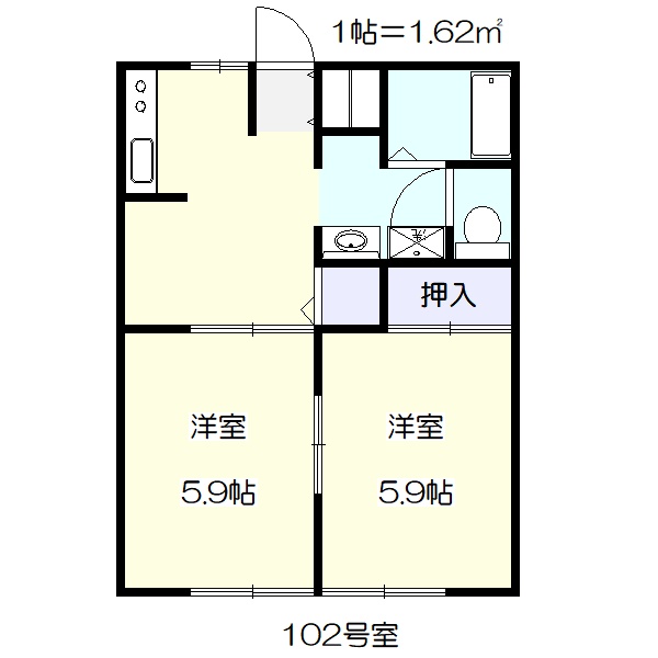 全室洋室の2ＤＫ (間取)