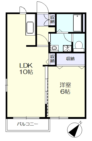 1階角部屋南東向きの1ＬＤＫ(間取)