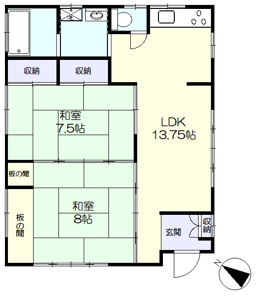 2LDKの平屋建て物件(間取)