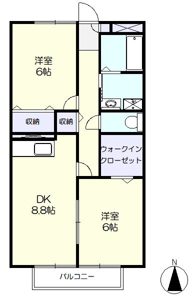 54㎡の広々2DK(間取)